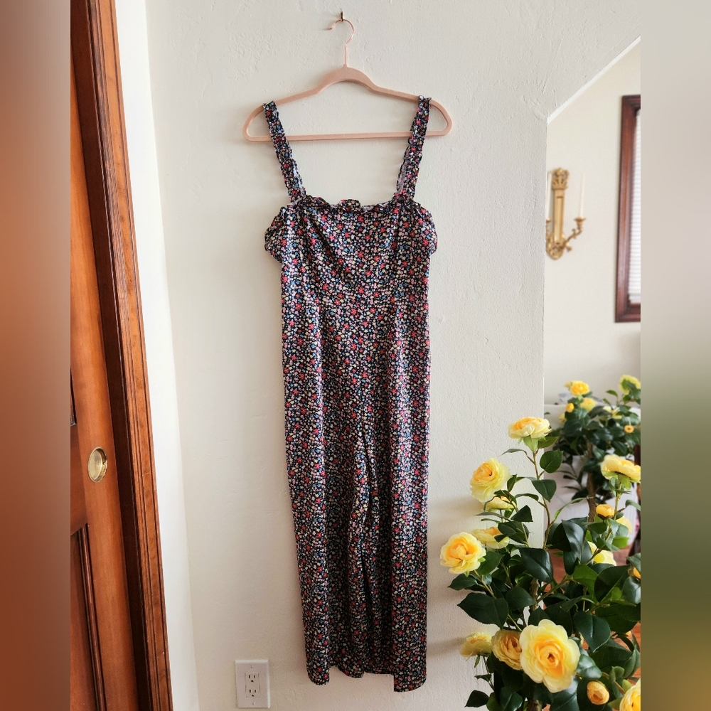 Floral Print Jumpsuit with Ruffle Straps